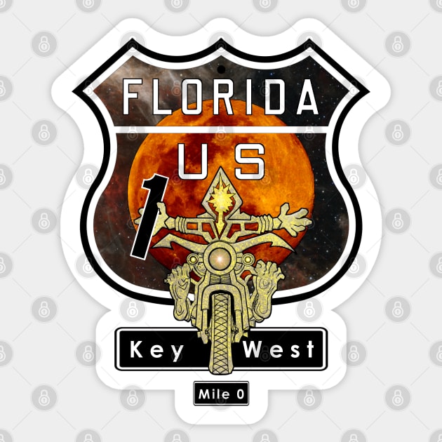 Key West Motorcycle Vacation on Florida US Highway 1 Sticker by The Witness